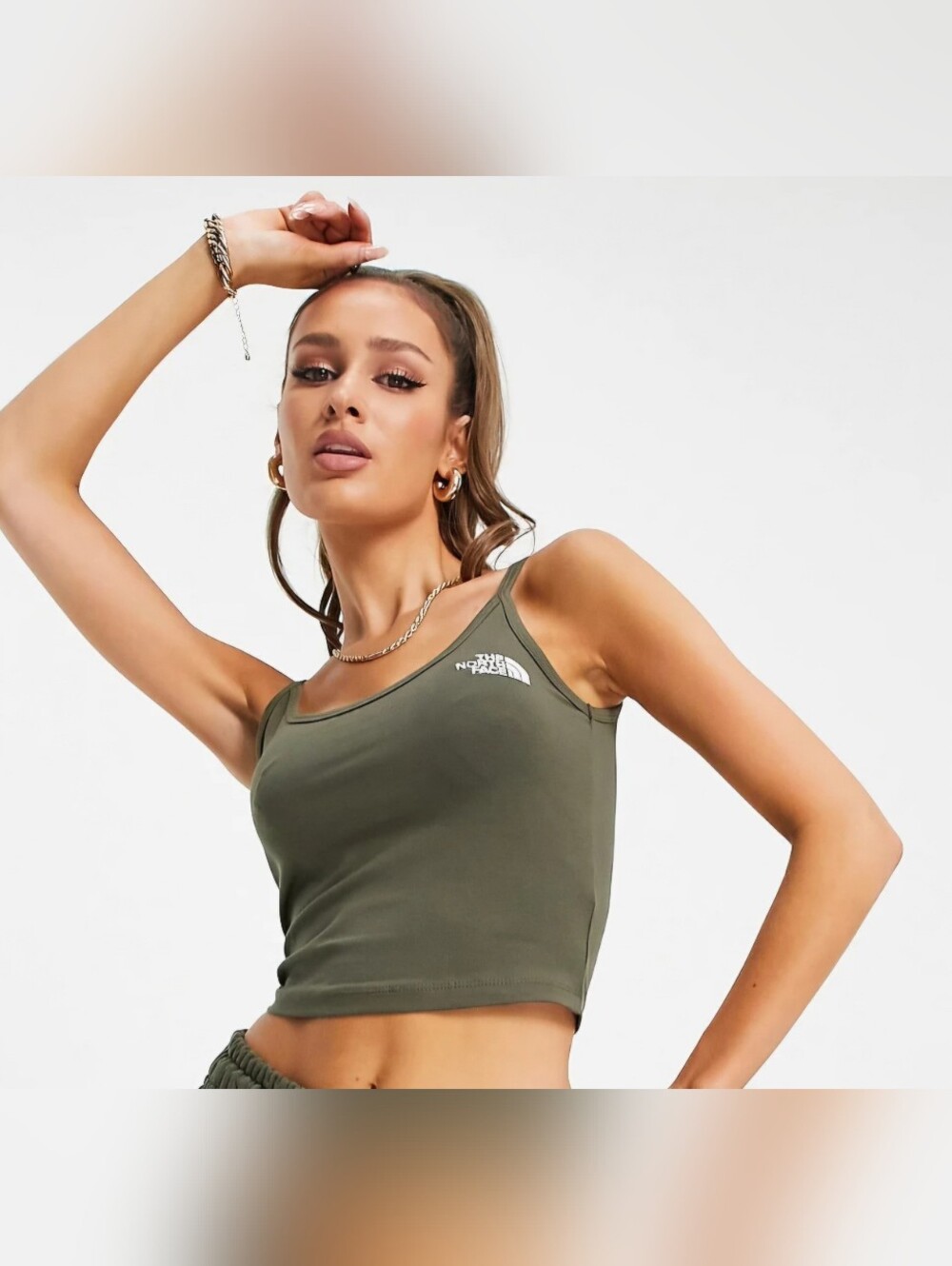 The North Face Women's Dark Green Cropped Tank with Logo Size Small